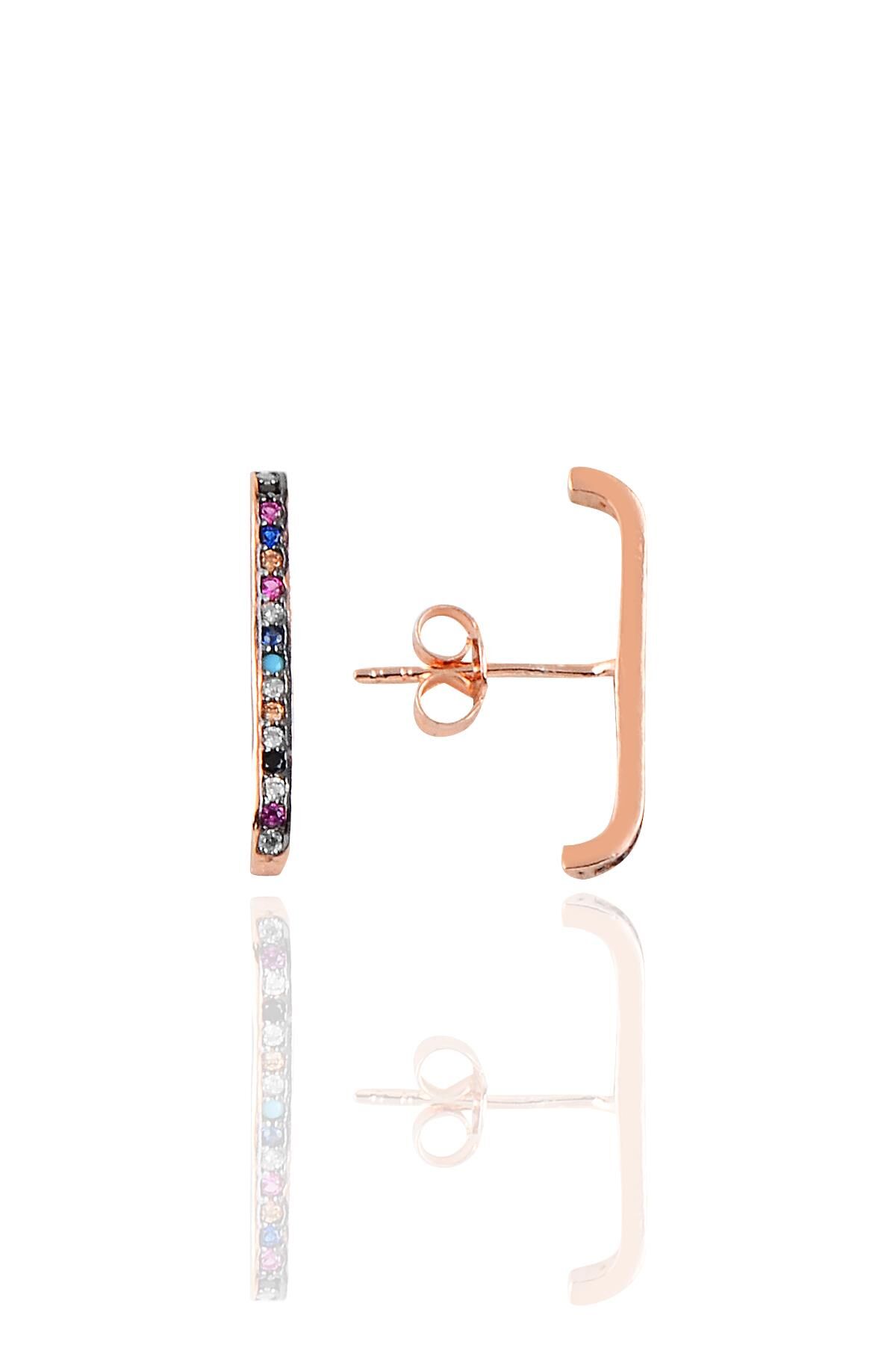 Gümüş rose renkli taşlı style küpe SGTL10180MİX