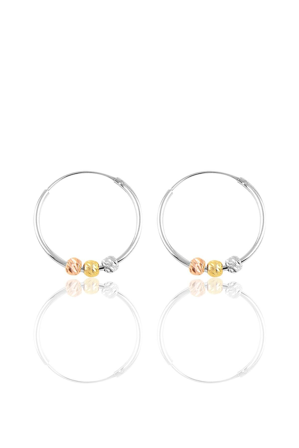 Gümüş  18 mm renkli doricalı halka küpe Gümüş