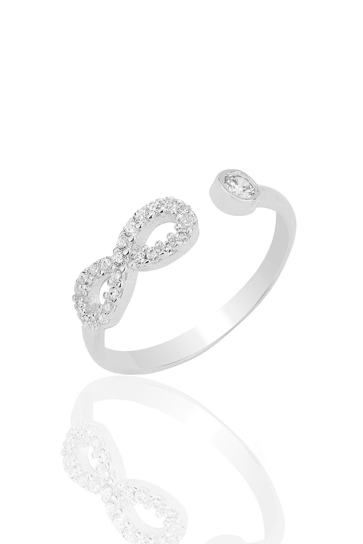 Gümüş rodyumlu zirkon taşlı üstten ayarlamalı sonsuzluk yüzük SGTL12496RODAJ