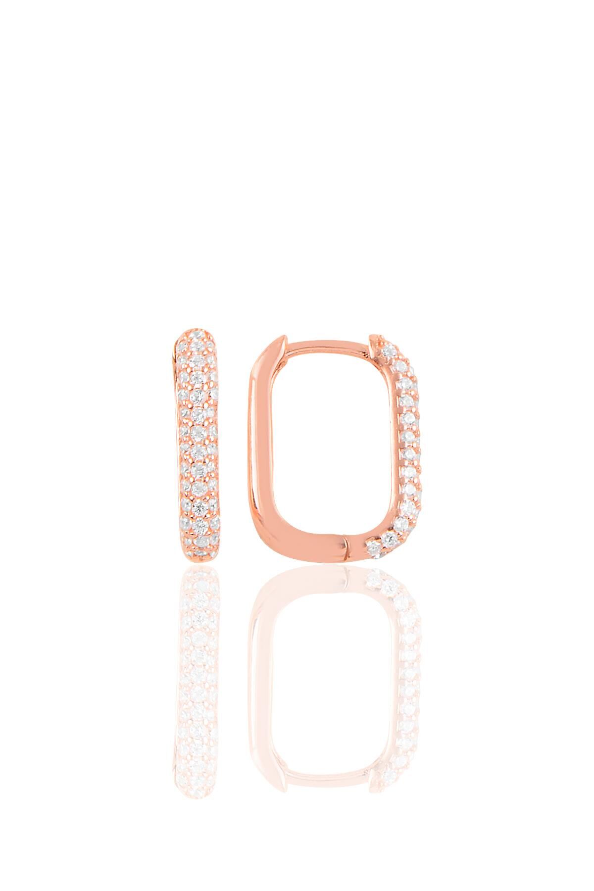 Gümüş rose zirkon taşlı trend küpe. SGTL10892ROSE