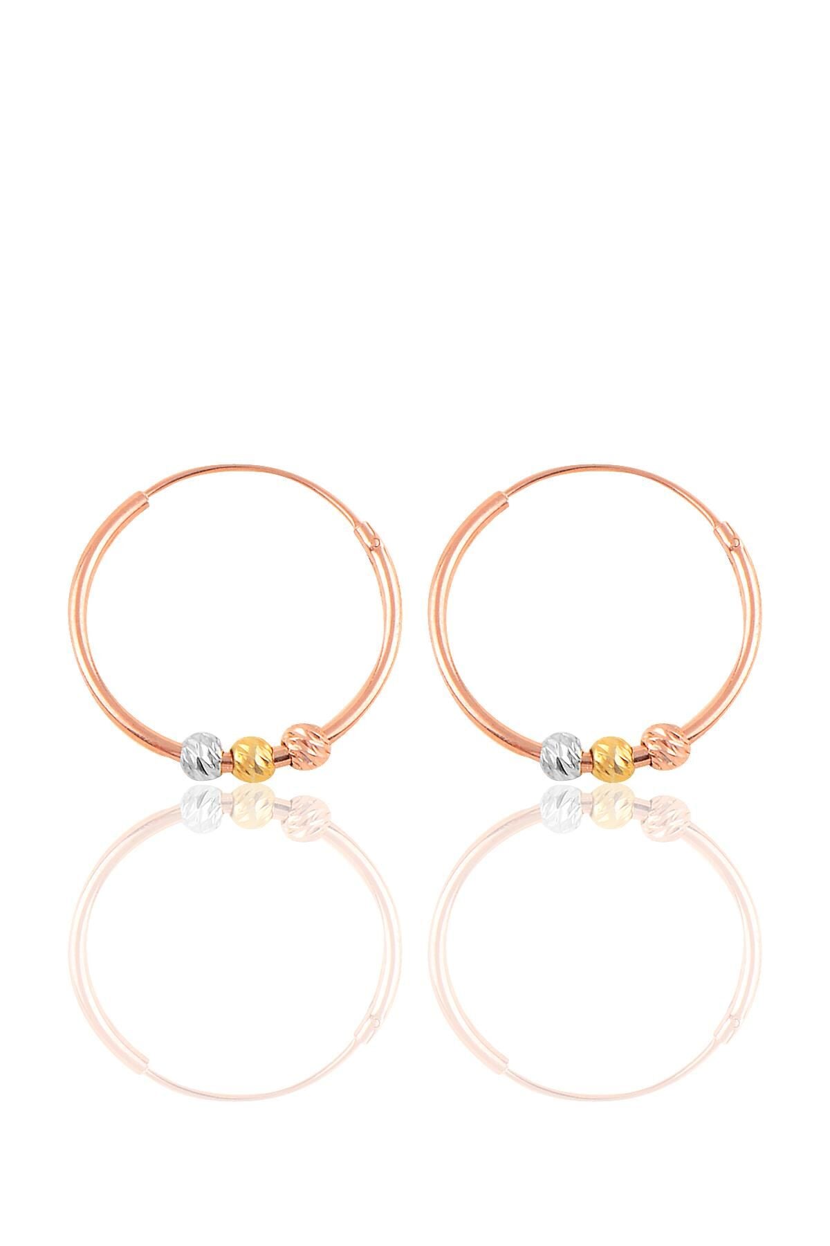 Gümüş  18 mm renkli doricalı halka küpe Rose