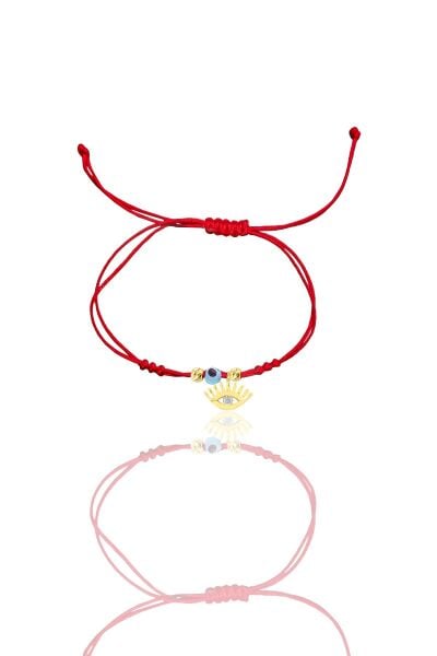 Gümüş altın yaldızlı zirkon taşlı nazarlı kirpikli göz ipli şans bileklik SGTL12443GOLD