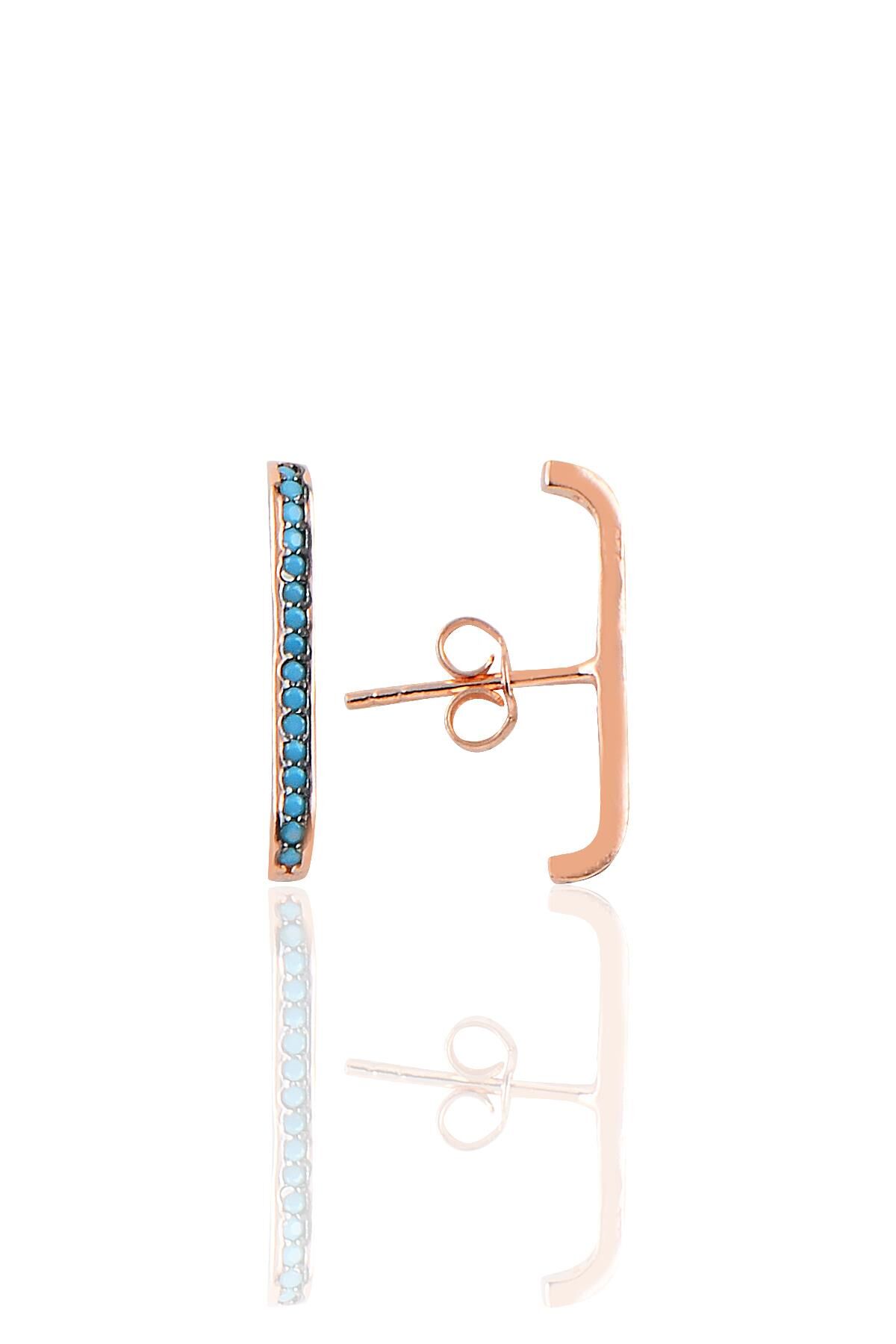 Gümüş rose turkuaz taşlı style küpe SGTL10180TRKZ