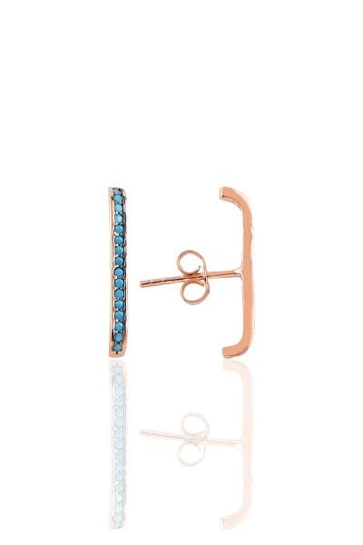 Gümüş rose turkuaz taşlı style küpe SGTL10180TRKZ