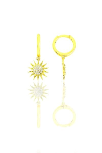 Gümüş altın yaldızlı zirkon taşlı güneş küpe SGTL11547GOLD