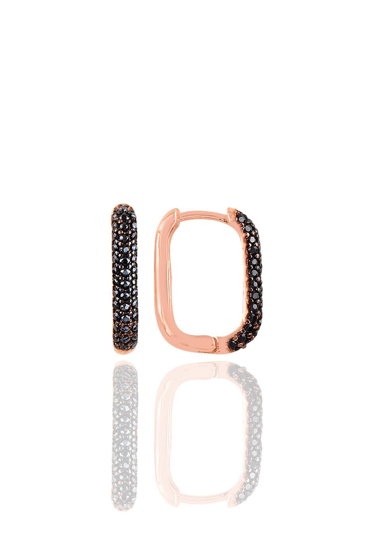 Gümüş rose siyah taşlı trend küpe. SGTL10892SYH