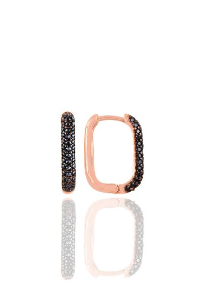 Gümüş rose siyah taşlı trend küpe. SGTL10892SYH