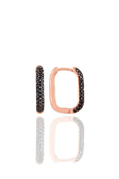 Gümüş rose siyah taşlı trend küpe. SGTL10892SYH