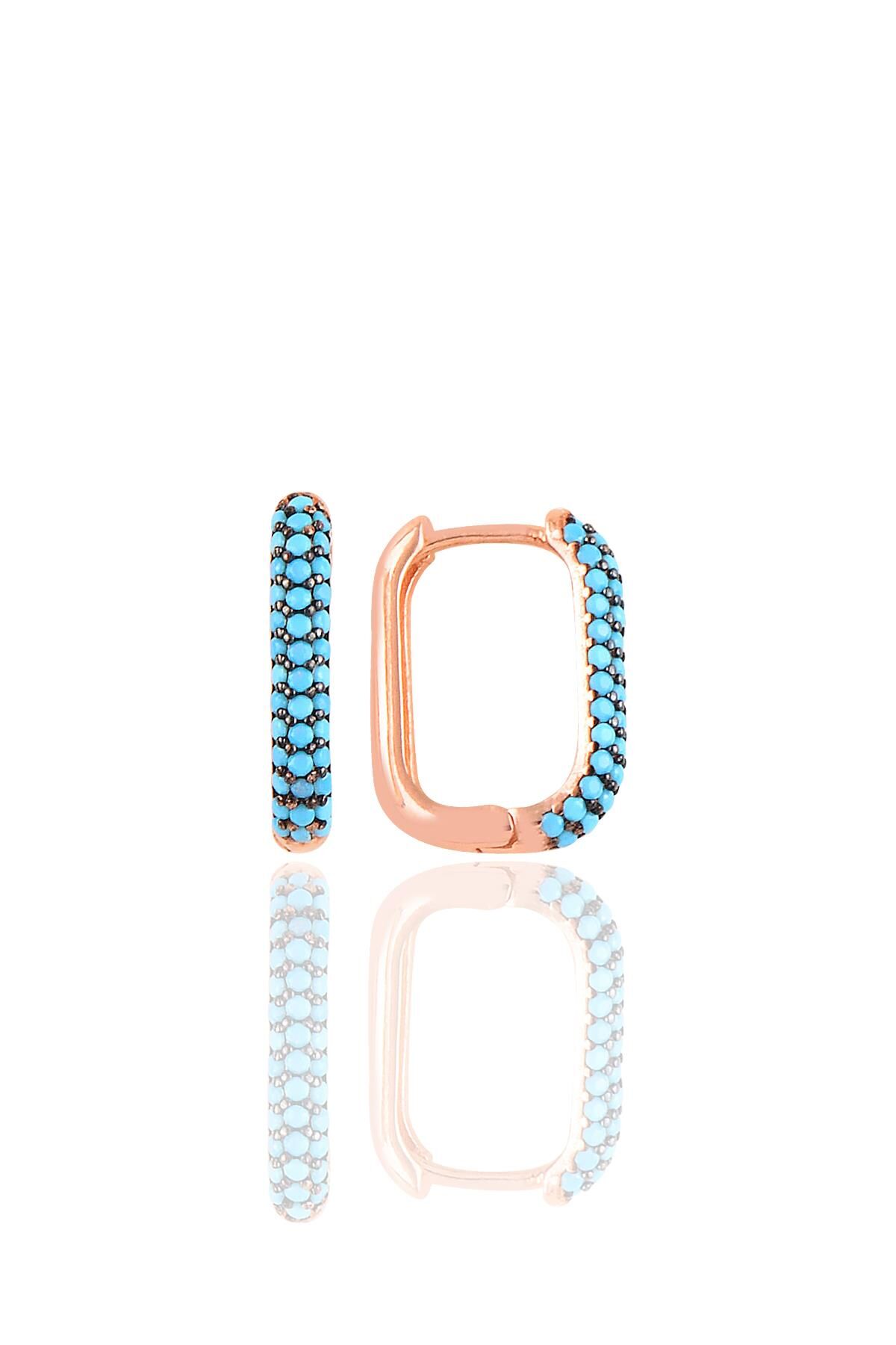 Gümüş rose turkuaz taşlı trend küpe. SGTL10892TRK