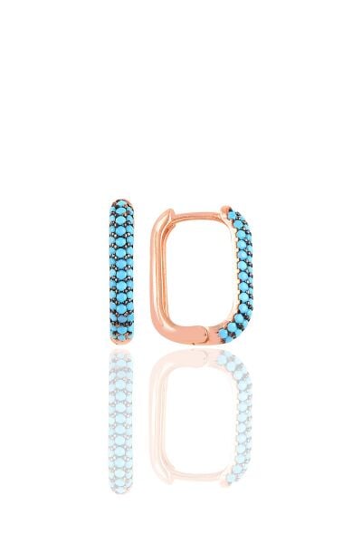 Gümüş rose turkuaz taşlı trend küpe. SGTL10892TRK