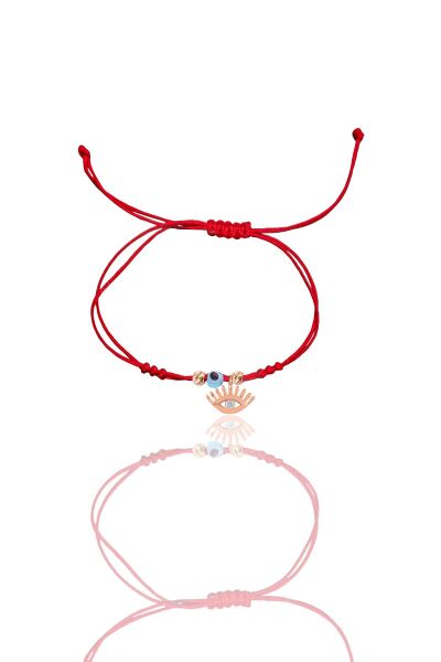Gümüş rose zirkon taşlı nazarlı kirpikli göz ipli şans bileklik SGTL12443ROSE