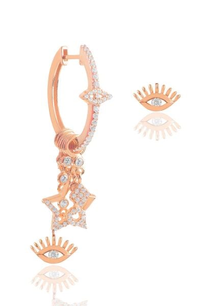 Gümüş rose zirkon taşlı kirpikli göz şans küpe SGTL11677ROSE