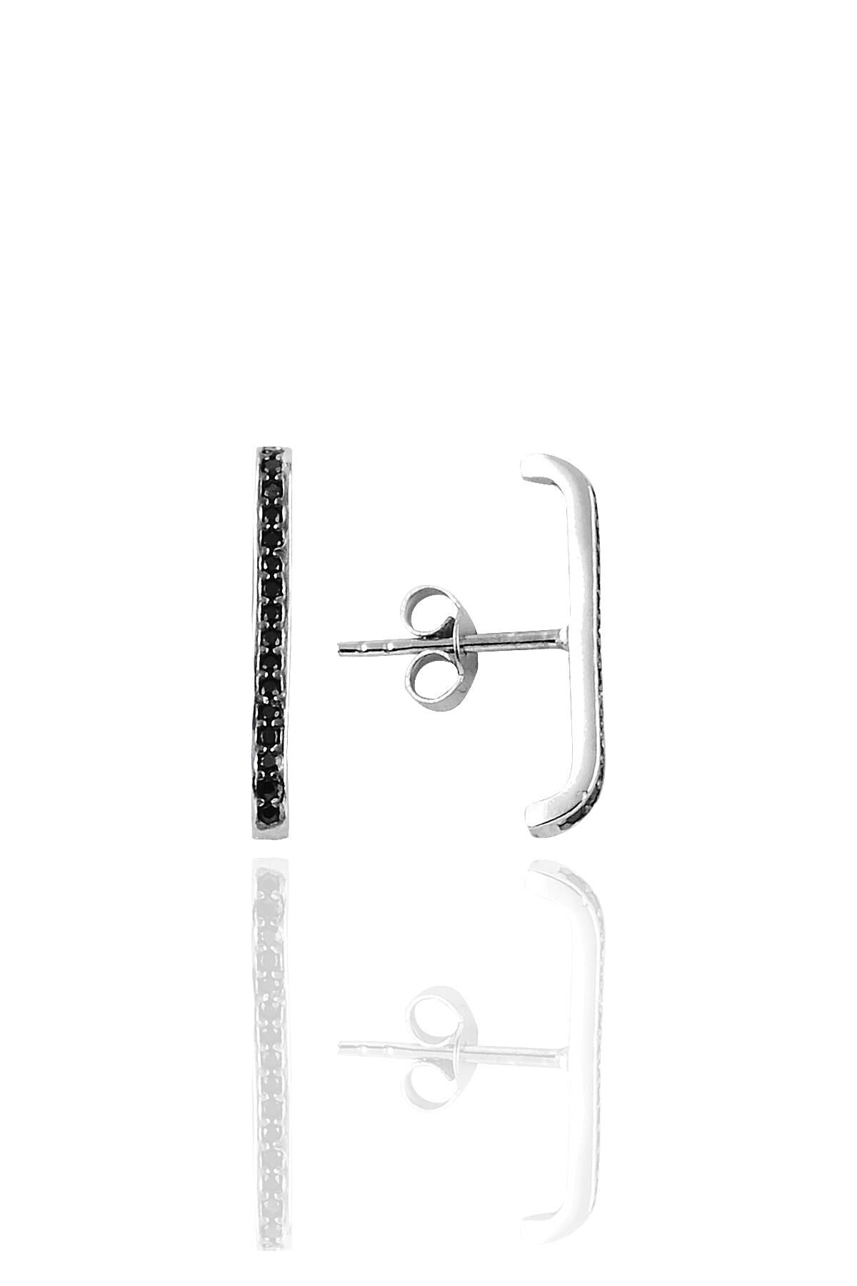 Gümüş siyah taşlı style küpe SGTL10181SYH