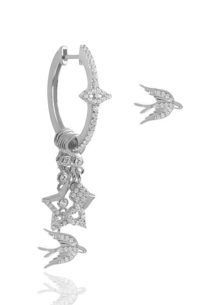 Gümüş rodyumlu zirkon taşlı martı şans küpe SGTL11678RODAJ