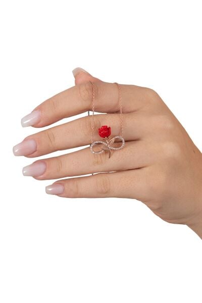 Gümüş rose kırmızı gül sonsuzluk kolye SGTL10896ROSE