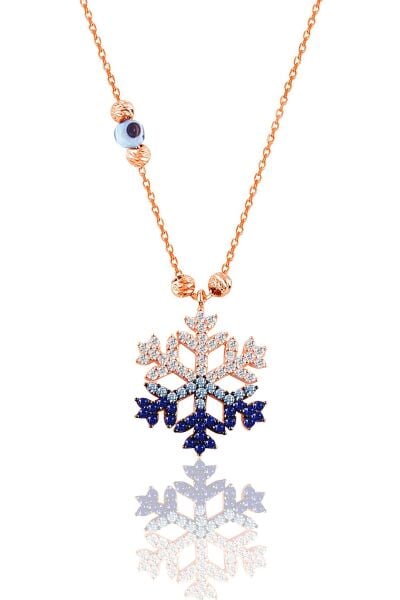 Gümüş rose zirkon taşlı  nazar boncuklu kar tanesi kolye SGTL11662ROSE