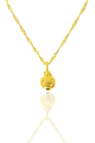 Gümüş altın yaldızlı kazaziye top kolye ve singapur zincir SGTL9573