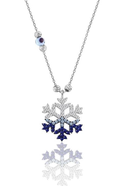 Gümüş rodyumlu zirkon taşlı  nazar boncuklu kar tanesi kolye SGTL11662RODAJ