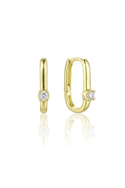 925 Ayar Gümüş Küpe Altın Kaplama Dikdörtgen Tektaş Halka Küpe - Zirkon U Model Huggie Kadın Küpe SGTL13503GOLD