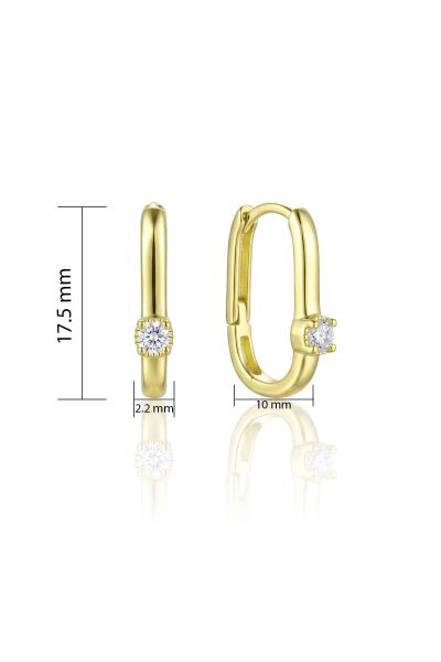 925 Ayar Gümüş Küpe Altın Kaplama Dikdörtgen Tektaş Halka Küpe - Zirkon U Model Huggie Kadın Küpe SGTL13503GOLD