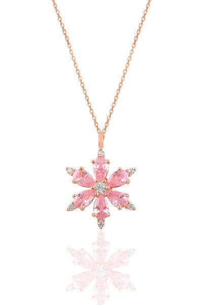 Gümüş rose pembe taşlı kar tanesi kolye SGTL10898PNB