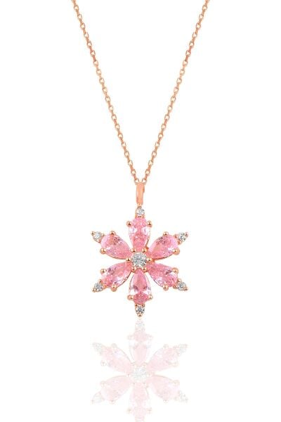 Gümüş rose pembe taşlı kar tanesi kolye SGTL10898PNB