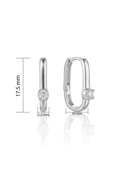 925 Ayar Gümüş Küpe Dikdörtgen Tektaş Halka Küpe - Zirkon U Model Huggie Kadın Küpe SGTL13503RODAJ
