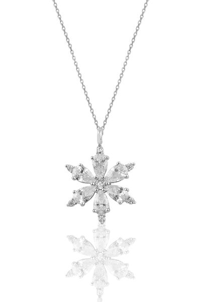 Gümüş rodyumlu zirkon taşlı kar tanesi kolye SGTL10898RODAJ