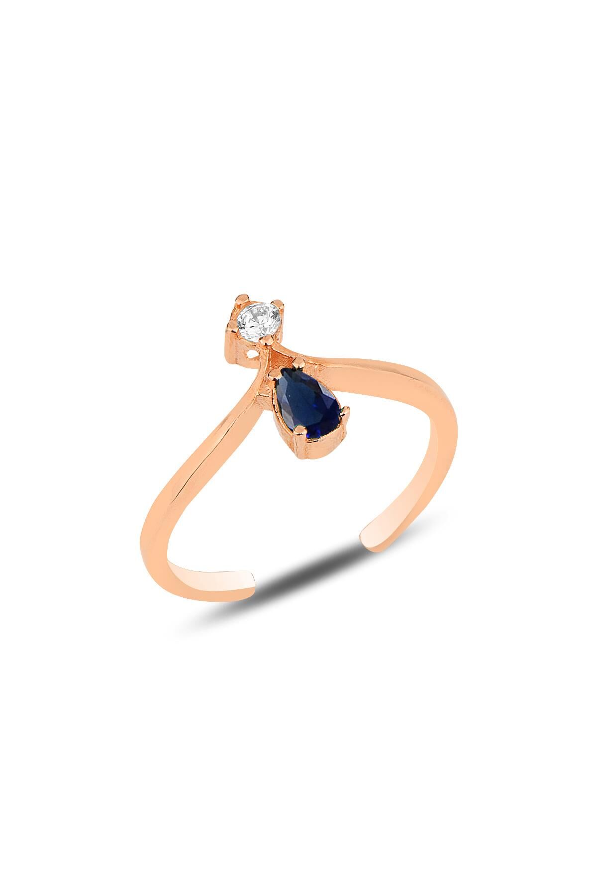 Gümüş rose safir taşlı taç modeli ayarlamalı damla yüzük SGTL12181LACIVERT
