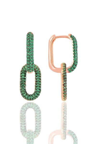 Gümüş rose yeşil taşlı sallantılı trend küpe SGTL12113YESIL