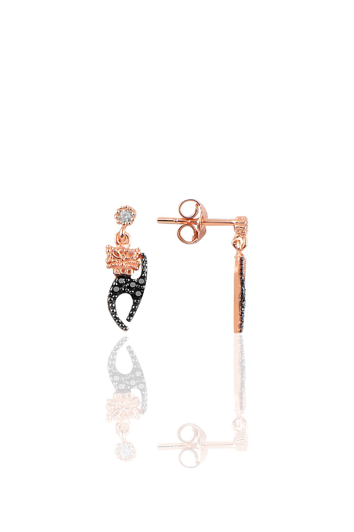Gümüş siyah taşlı kedi modeli küpe SGTL10183KEDİ