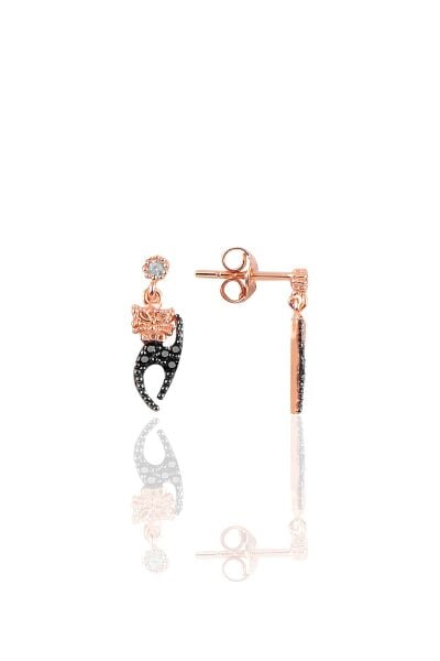 Gümüş siyah taşlı kedi modeli küpe SGTL10183KEDİ