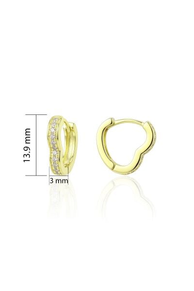 925 Ayar Gümüş Altın Kaplama Kalp Formlu Taşlı Halka Küpe - Şık Klipsli Kadın Kalp Küpe SGTL13504GOLD