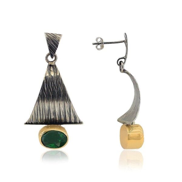 Alangoya Modeli kök zümrüt Taşlı Gümüş Üçlü Set SGTL3447