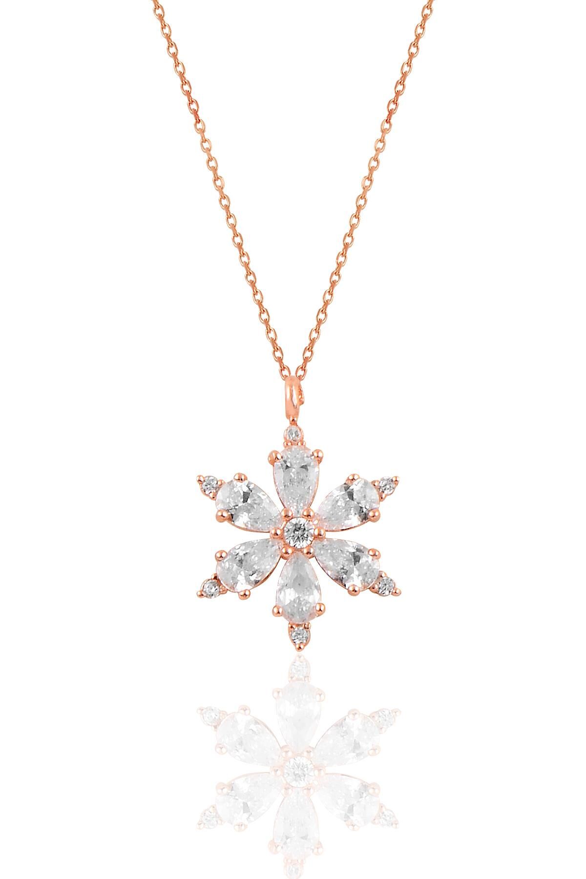 Gümüş rose zirkon taşlı kar tanesi kolye SGTL10898ROSE