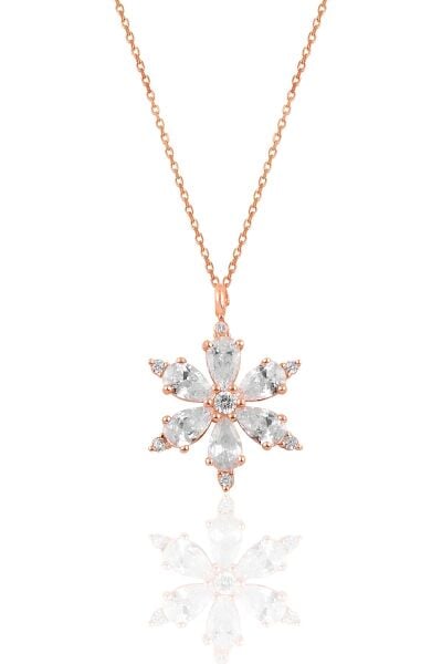 Gümüş rose zirkon taşlı kar tanesi kolye SGTL10898ROSE