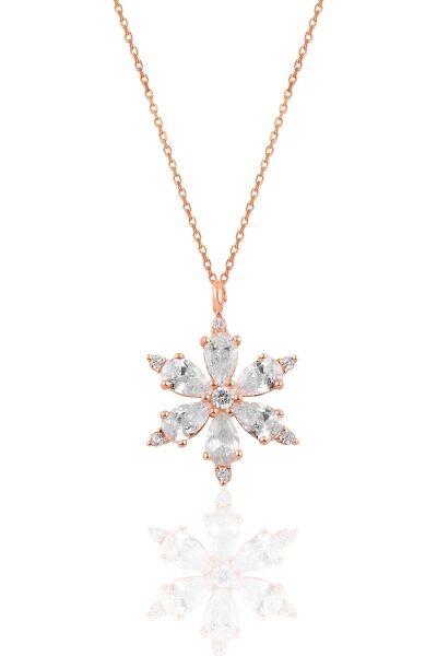 Gümüş rose zirkon taşlı kar tanesi kolye SGTL10898ROSE