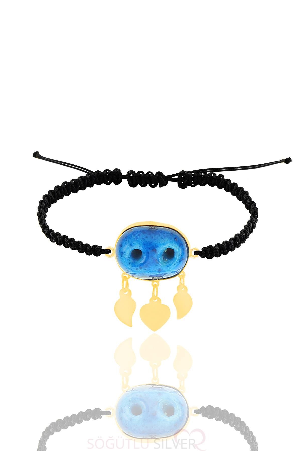 Gümüş altın yaldızlı süryani nazar boncuğu bileklik SGTL11661GOLD