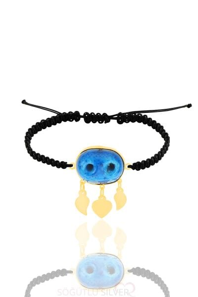 Gümüş altın yaldızlı süryani nazar boncuğu bileklik SGTL11661GOLD