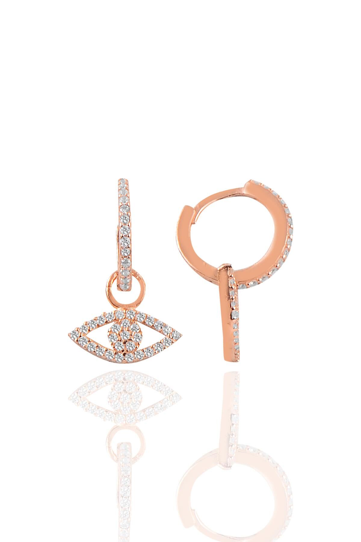 Gümüş rose mekik modeli taşlı halka küpe SGTL10184MKK