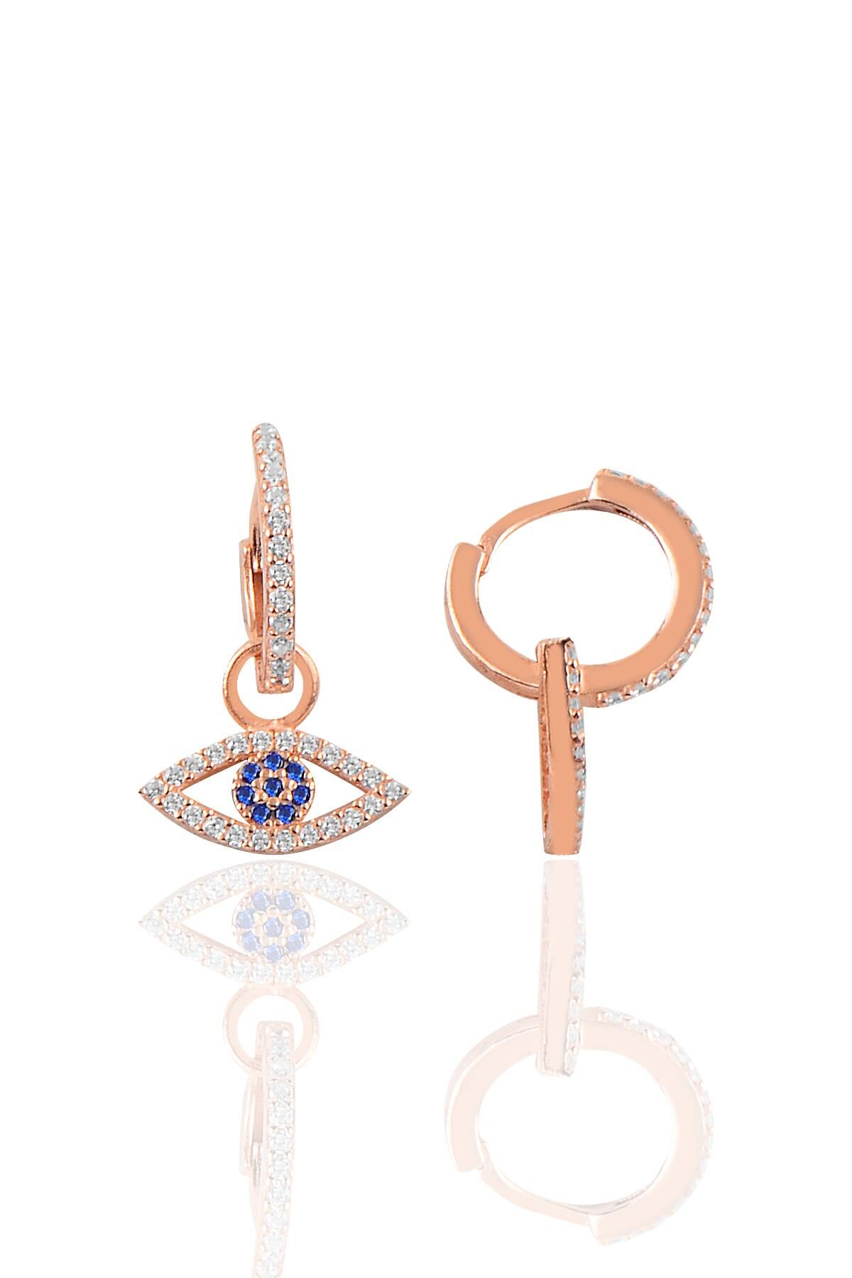 Gümüş rose mekik göz modeli taşlı halka küpe SGTL10184MKKG