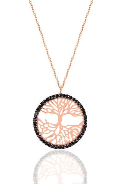 Gümüş rose siyah taşlı TUBA ağacı kolye. SGTL10889SYH