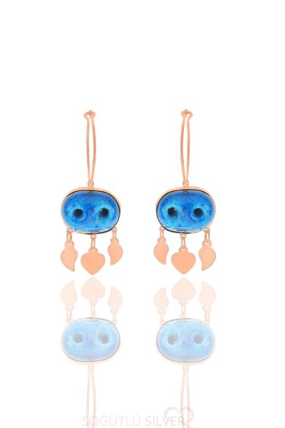 Gümüş rose süryani nazar boncuğu küpe SGTL11660ROSE