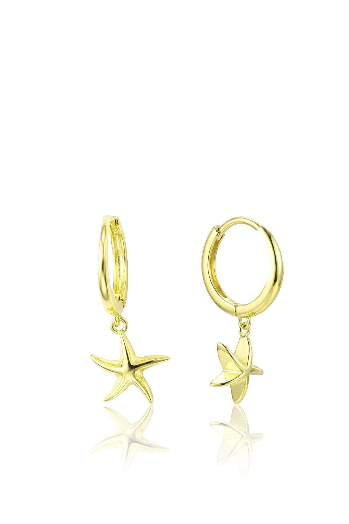 925 Ayar Gümüş Altın Kaplama Deniz Yıldızı Sallantılı Halka Küpe SGTL13506GOLD