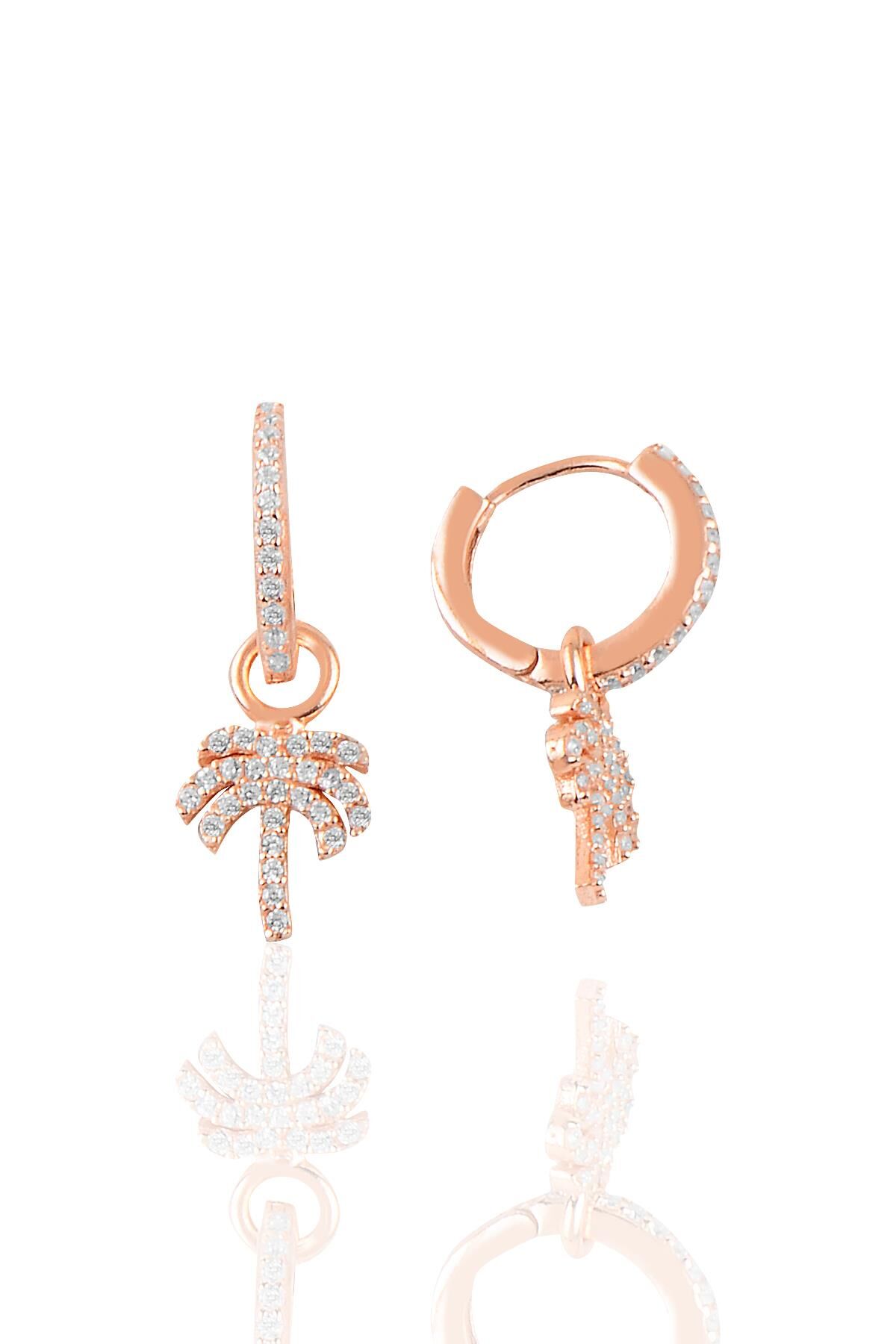 Gümüş rosepalmiye modeli taşlı halka küpe SGTL10184PLM