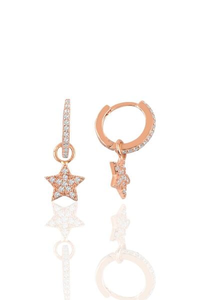 Gümüş rose yıldız modeli taşlı halka küpe SGTL10184YDZ