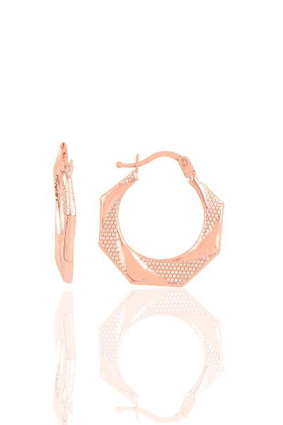 Gümüş  beşgen şarnel küpe Rose