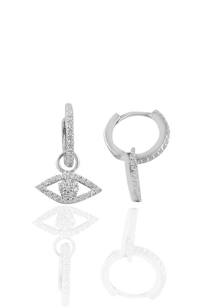 Gümüş mekik modeli taşlı halka küpe SGTL10185MKK