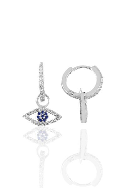 Gümüş mekik göz modeli taşlı halka küpe SGTL10185MKKG