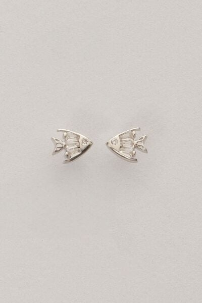 Gümüş rodyumlu baget kesim zirkon taşlı balık modeli küpe SGTL12826RODAJ